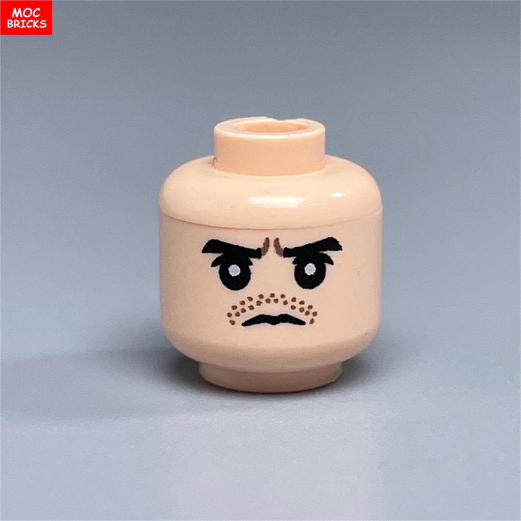 10pcs MOC Bricks Printed Head Beard Men Woman Face Cool Expression Building Blocks Model Kids Toys Gifts