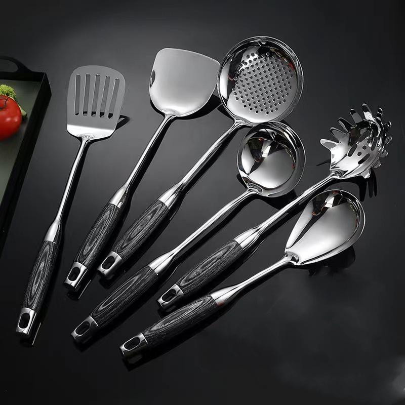 Ebony & Stainless Steel Kitchen Utensil Set with Spatula and Ladle