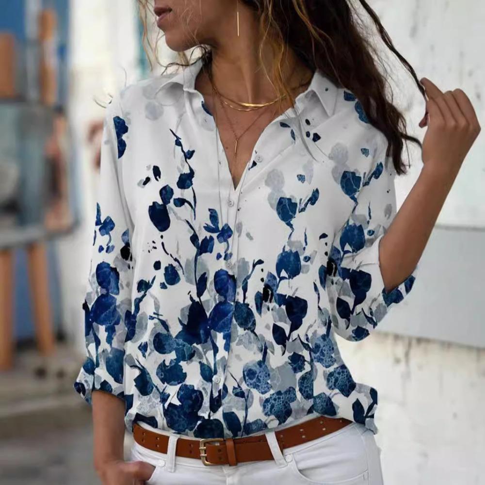 Small Floral Printed Shirt Women's Long-sleeved Summer Top Age-reducing Casual Temperament Shirt