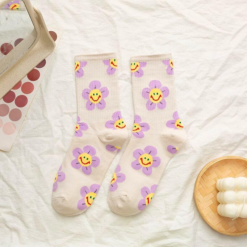 New Arrivals Japanese Korean Style Cartoon Flower Women Socks Harajuku Kawaii Socks Breathable Spring Autumn Casual Socks