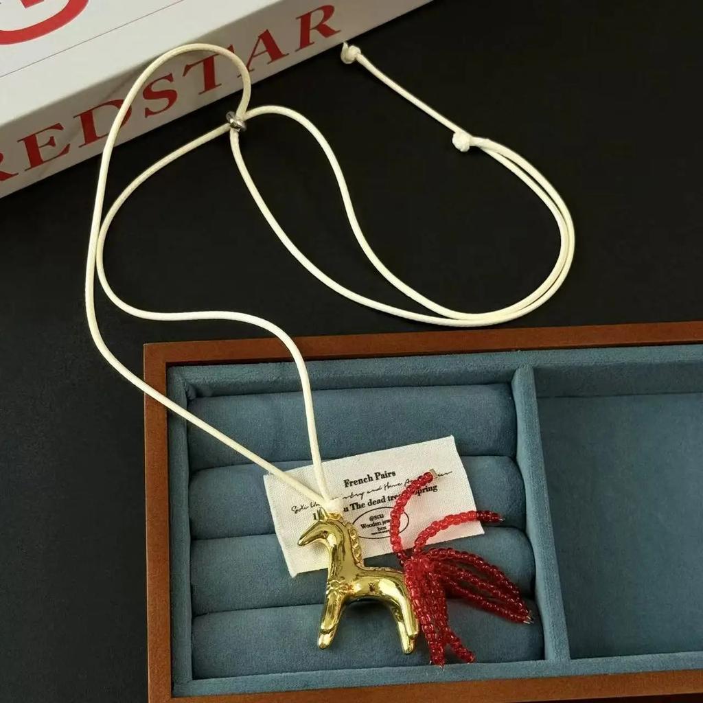 Hot Sale Horse Charm Pendant Necklace for Women Simple Adjustable Long Black Rope Sweater Chain Fashion Accessory 2026 Gifts