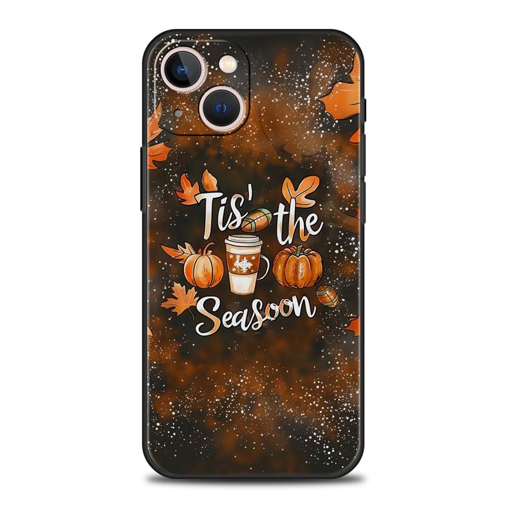 Phone Case Cover for iPhone 17 16 15 14 13 12 Pro Max 11 Pro Max 17AIR Plus Shockproof Soft TPU Bag Pumpkin Autumn Leaves Coffee