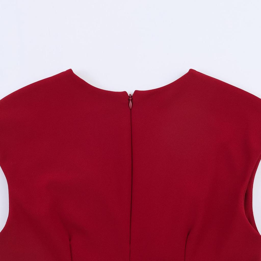 Kurzes ärmelloses Kleid mit V-Ausschnitt und Falten für Damen