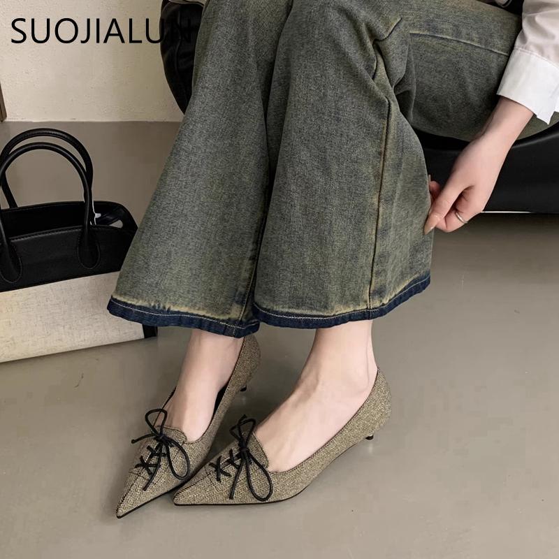 Fashion SUOJIALUN 2025 New Brand Women Pumps Shoes Fashion Pointed Toe Slip On Ladies Elegant Single Shoes Thin Low Heel Pumps Shoes