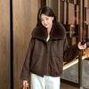 Womens Short Puffer Coat With Detachable Faux Fur Collar Warm Cotton-Padded Jacket Winter