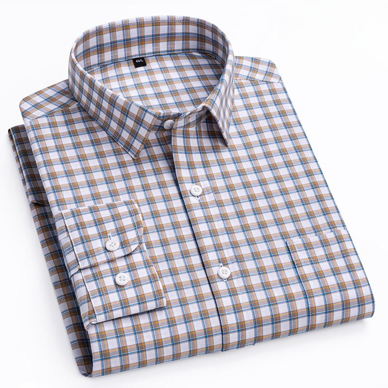 Luxury Hight Qulity 100%Cotton Long-sleeve Shirts for Men Slim Fit Casual Plaid Shirt Houndstooth Office Clothes Elegant Tops