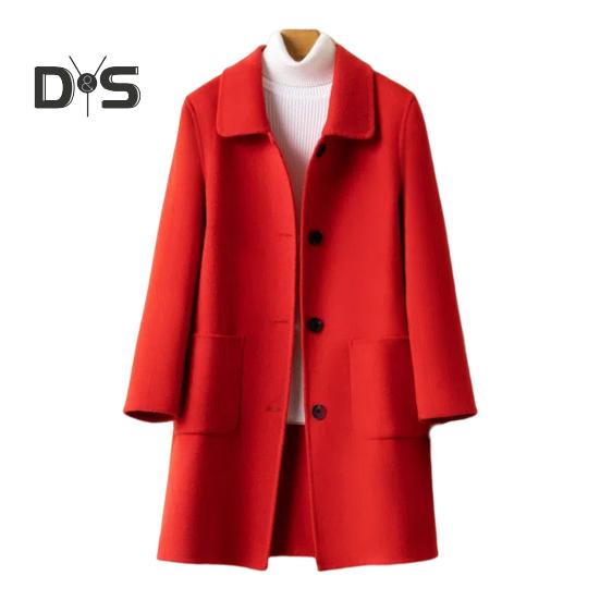

Женская куртка с двойными карманами, однобортное шерстяное пальто с лацканами, свободное теплое пальто с длинными рукавами для поездок на работу, свиданий, весна-осень-зима XL красный