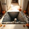 Alfombrilla Antideslizante para Suelo Alfombra de Halloween Esqueleto 3D, Ilusión Óptica Espeluznante Profundidad de Entrada Durable Patrón de Dormitorio Antideslizante para Decoración de Sala de Estar