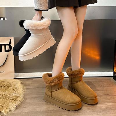 Large Size Autumn and Winter New Thick-soled Heightening Snow Boots Women's Shorty Le Suede Waterproof, Non-slip and Warm Cotton