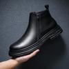 Fashion men casual chelsea boots black stylish platform shoes business office dress cowboy ankle boot genuine leather short botas hombre