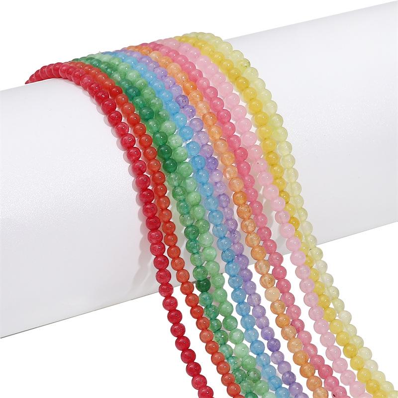 3mm White Round Stone Beads with Color, Loose Beads for DIY Bracelets, Necklaces, and Jewelry Accessories.