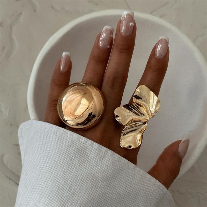 Vintage Metal Geometric Bow Open Rings for Women Gold Petal Irregular Smooth Adjustable Rings Jewelry Party Gifts
