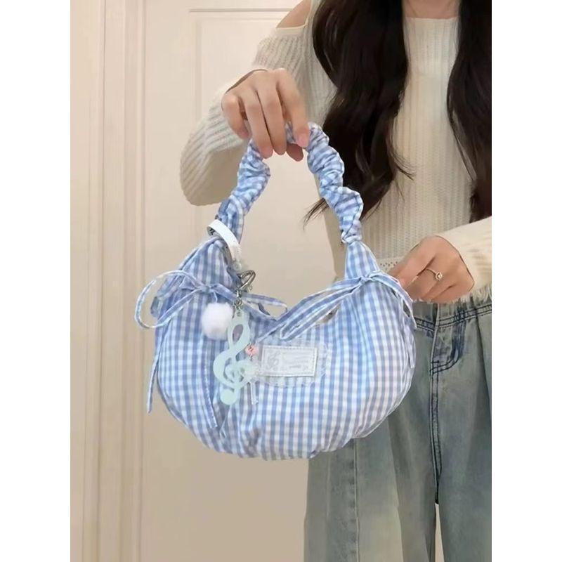 

2025 Новое поступление Нишевый стиль Клетчатые Сумки на плечо с драпировкой и бантом Стильная уникальная сумка для работы Blue