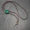 Lightweight PU Leather Wax Cord Necklace Turquoise Bead Bolo Tie Necktie Alloy Clasp Practical Jewelry For Daily Wear