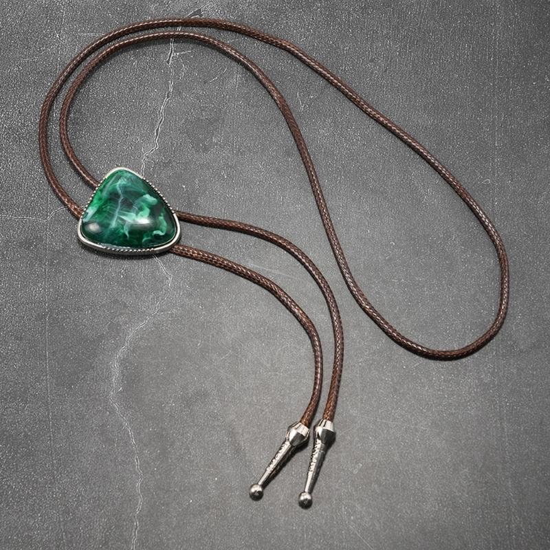 Lightweight PU Leather Wax Cord Necklace Turquoise Bead Bolo Tie Necktie Alloy Clasp Practical Jewelry For Daily Wear