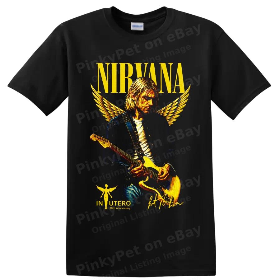 Nirvana Kurt Cobain Angel Guitar 30th Anniversary Vintage Rock T Shirt Graphic