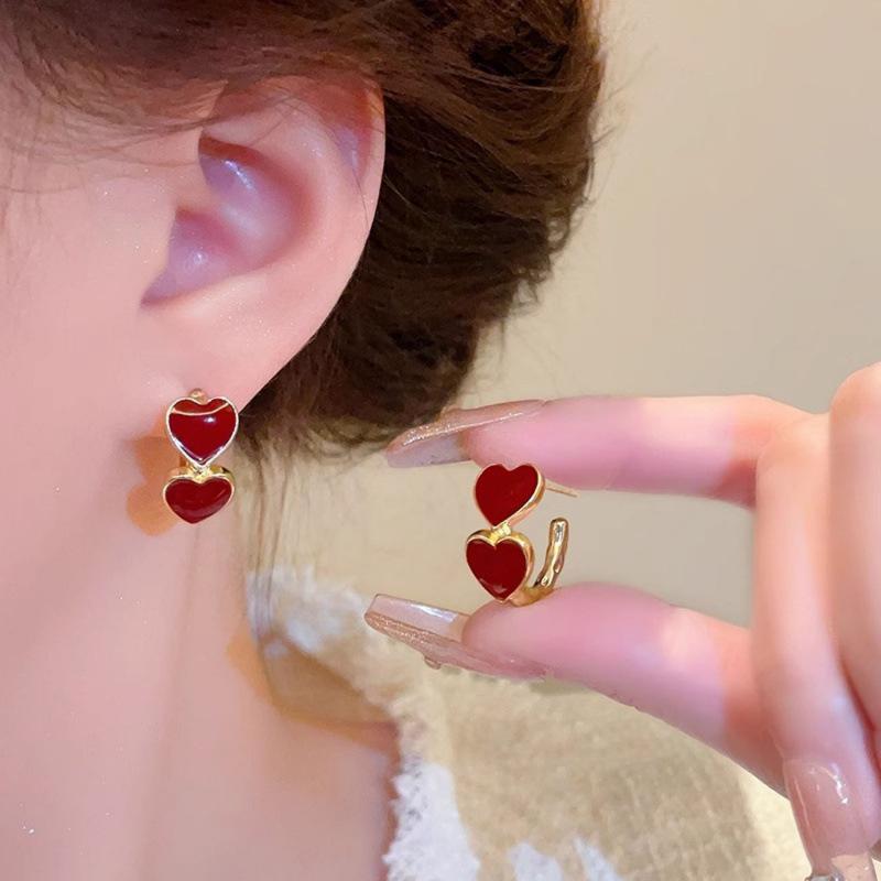 Red Heart Drip Oil Stud Earrings