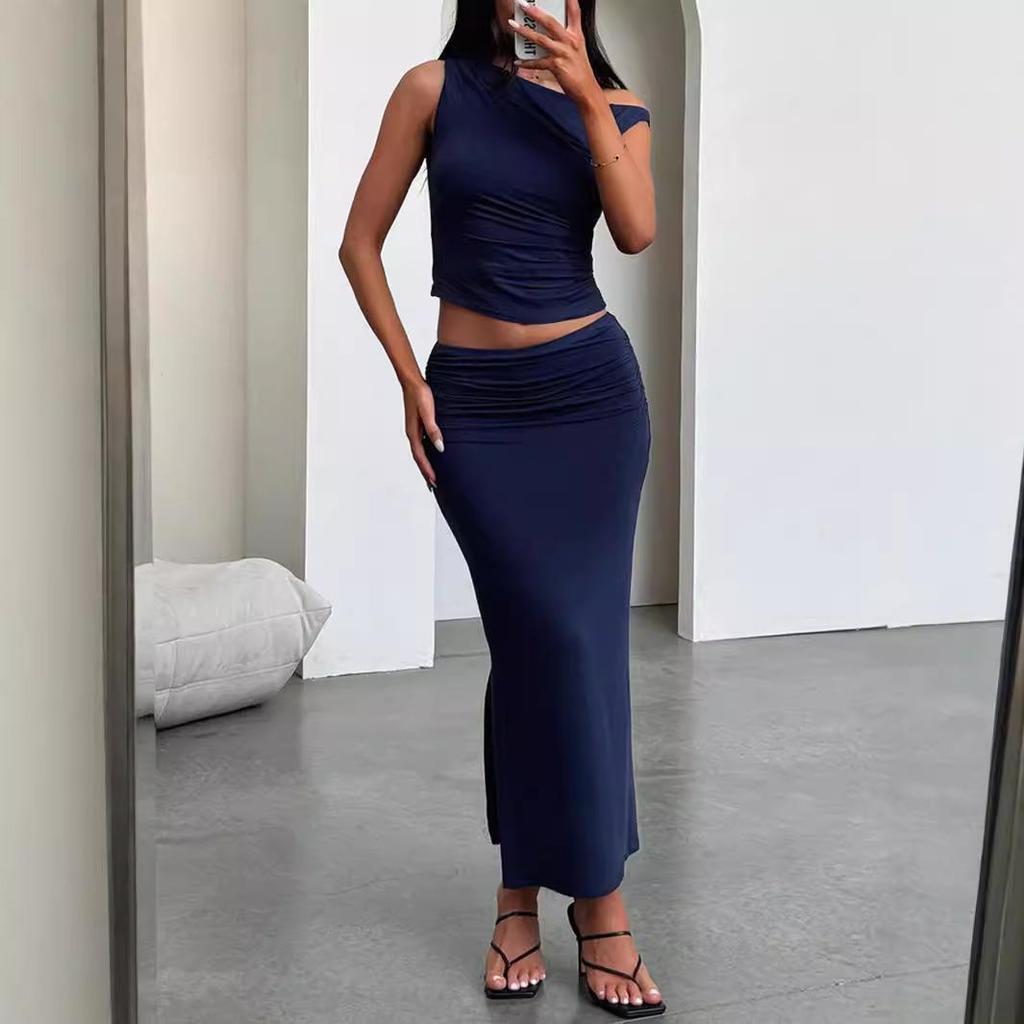 2024 European & American Women's Autumn Sexy One-Shoulder Fashion Slim-Fit Skirt Set - Hot Selling Two-Piece Outfit
