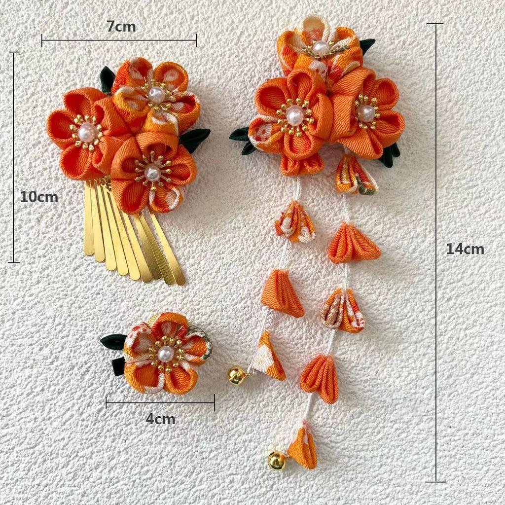 hair accessory perfect for New and Features flowers and bells Japanese-style 3-piece set, coming-of-age ceremonies, yukata, children's Shichi-Go-San,