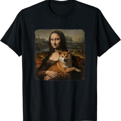 Mona Lisa With with Dog Funny Shiba Inu Art Painting T-Shirt