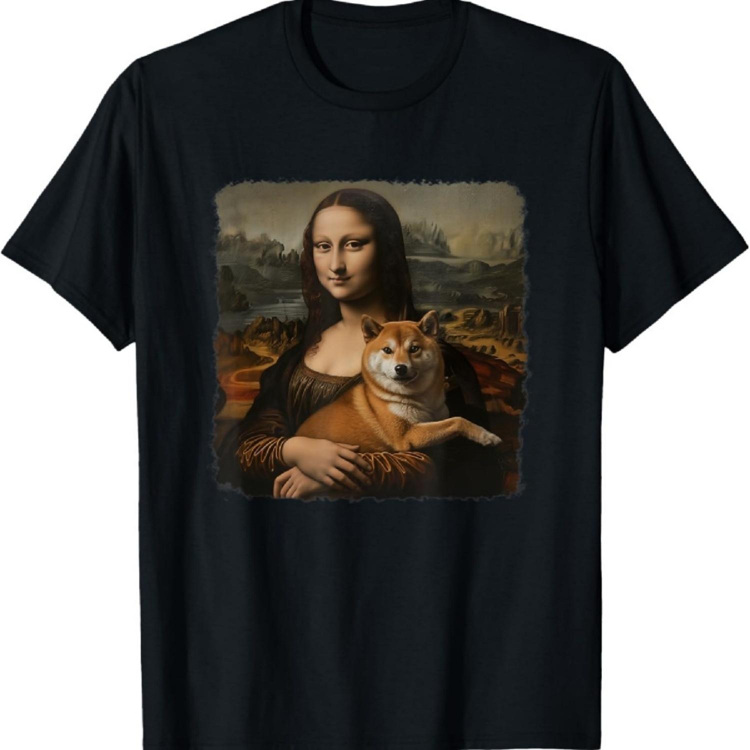 Mona Lisa With with Dog Funny Shiba Inu Art Painting T-Shirt S