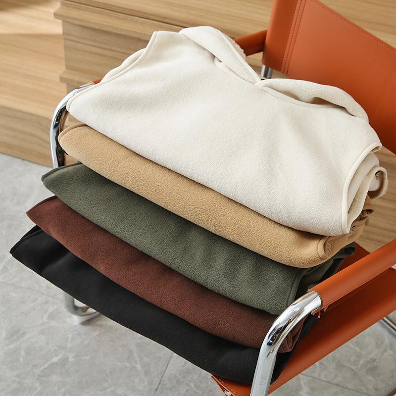 Lady Thermal Vest Women Side Button Closure Fleece Hooded Vest Solid Color Front Pocket Casual Fall Winter