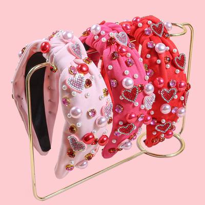 Fashion Crystal Heart Hairbands Girls Crystal Pearl Headband for Women Valentine's Day Headbands for Party Hair Accessories