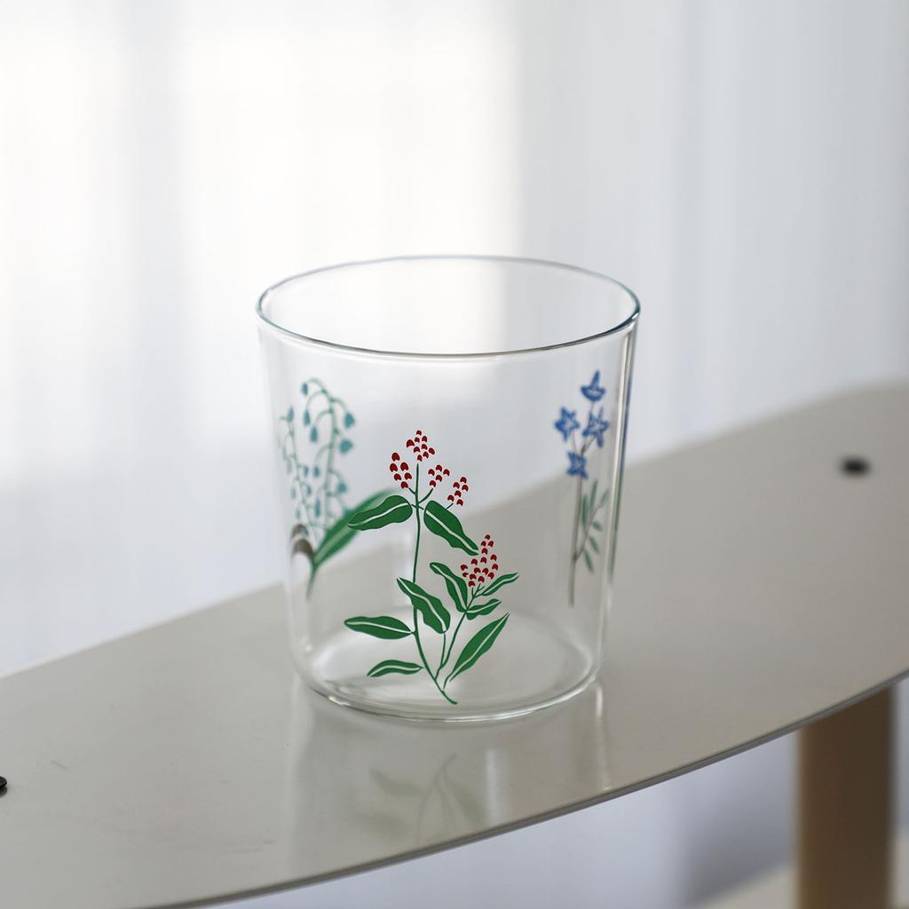 Simple glass cup, Japanese style creative casual cup, high borosilicate glass floral glass cup, milk cup, ins wind cup