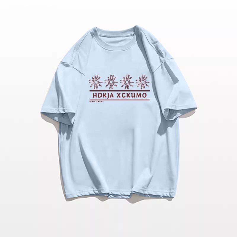 

Женская футболка в корейском стиле 2025 года, свободного кроя, из чистого хлопка, с рукавом до локтя, в стиле ретро L светло-синий