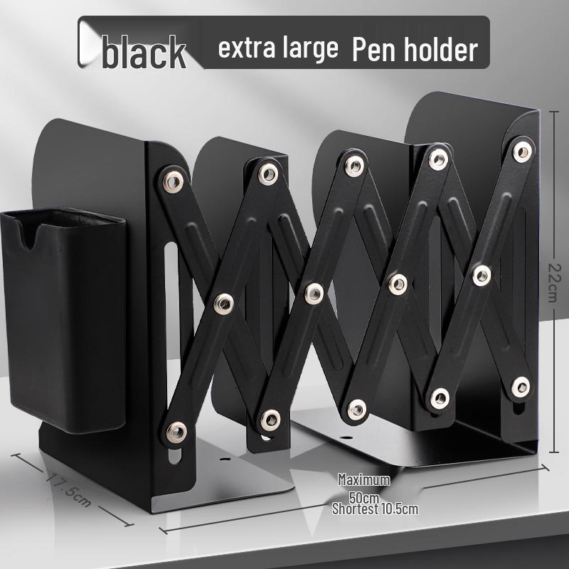 Retractable Bookend with Pen Holder - Foldable Desktop Bookshelf and Divider