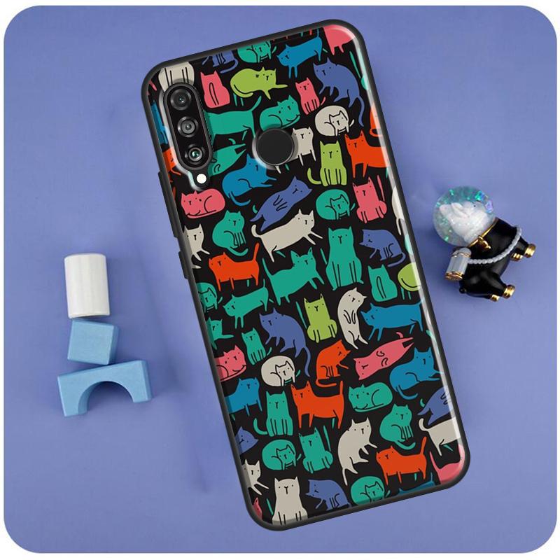 Süße Cartoon-Katze für Huawei Nova Y70 Y60 Y90 Y61 Y91 Nova 9 10 SE 11 Pro 5T 11i 8i 3i P20 P30 P40 Lite Hülle