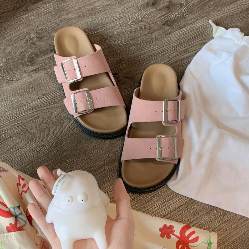 

Отправьте быстро! Однословные шлепанцы на толстой подошве с квадратной пряжкой для женщин, сандалии на плоской подошве 40