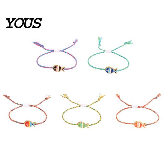 Beach Trip Photo Prop Jewelry Colorful Small Fish Handmade Braided Bracelet, Boho Cute Woven Cotton Rope String Adjustable Summer Wristband for Women