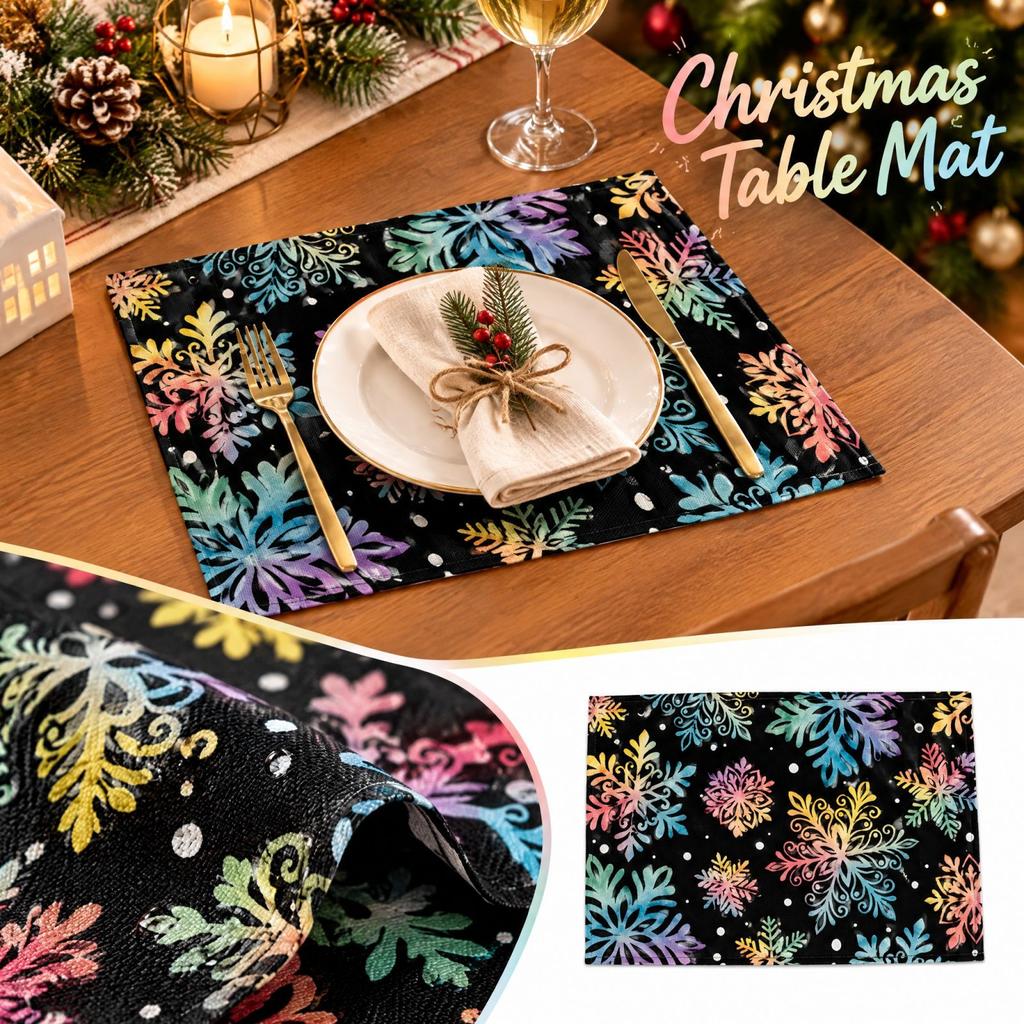Christmas Placemat with Print Heat- Table Holiday Dining Table Decor for Home