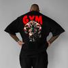 Koszulka bawełniana męska na siłownię Czarna z grafiką Nosorożca Mięśniowego Streetwear Hip Hop Moda