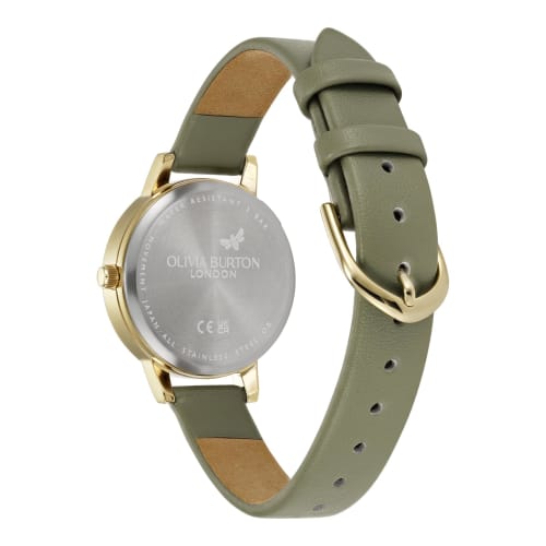 Authorized Retailer OLIVIA BURTON Women's Watch 24000228 Illustrated Floral Midi Ivory Gold Sage Green Leather
