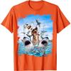 Funny Cat Riding Shark Beach Ocean Graphic Mens Casual Round Neck Tshirt