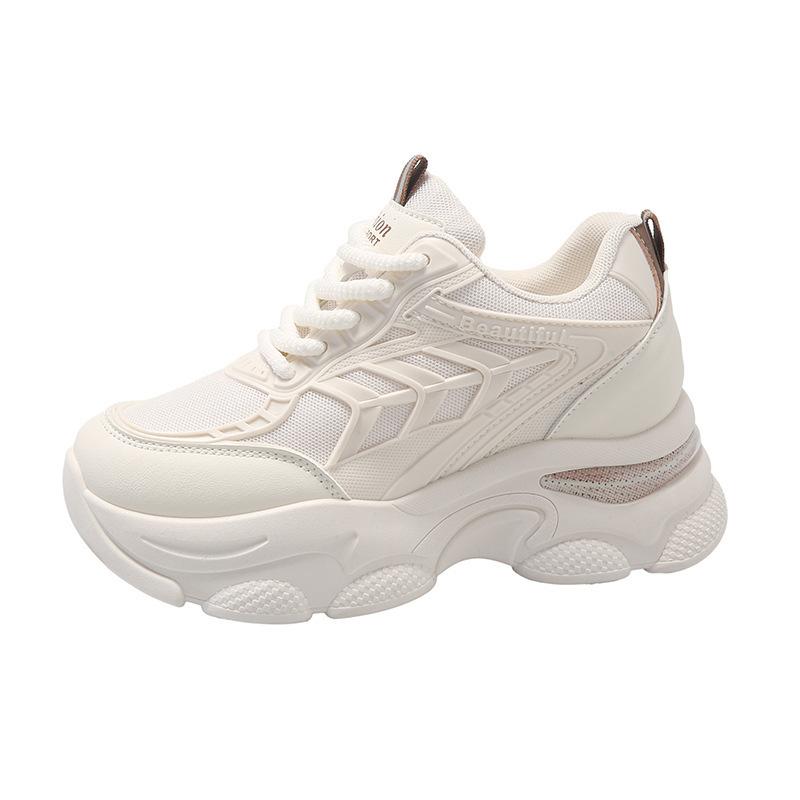 Inner Height Increase Women's Single Shoes 2024 Spring New Breathable Dad Shoes Platform Mesh Small Sports Casual Shoes Women