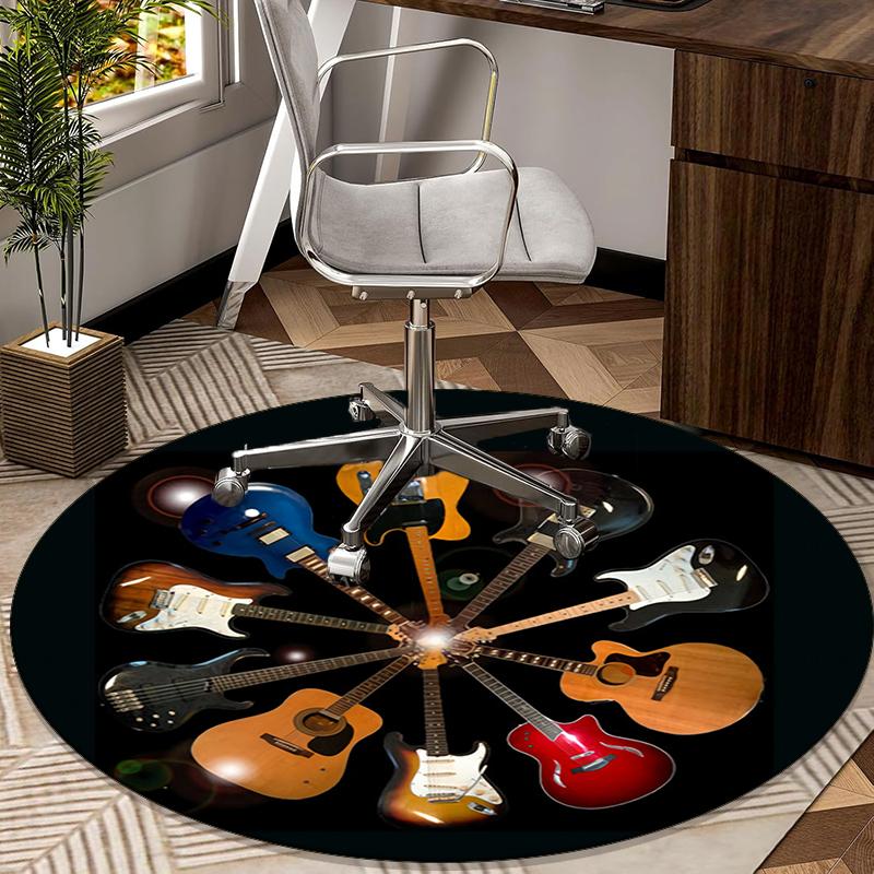 Colorful Guitar Dreams round carpet Chair cushion Round Entryway Rug, Soft Round Rugs for Living Room, Bedroom, Circle Carpet decor gifts