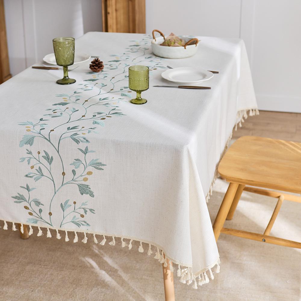 Embroidered cotton and linen style tablecloth French style fabric dining table cloth literary small fresh fringed coffee table cloth tablecloth