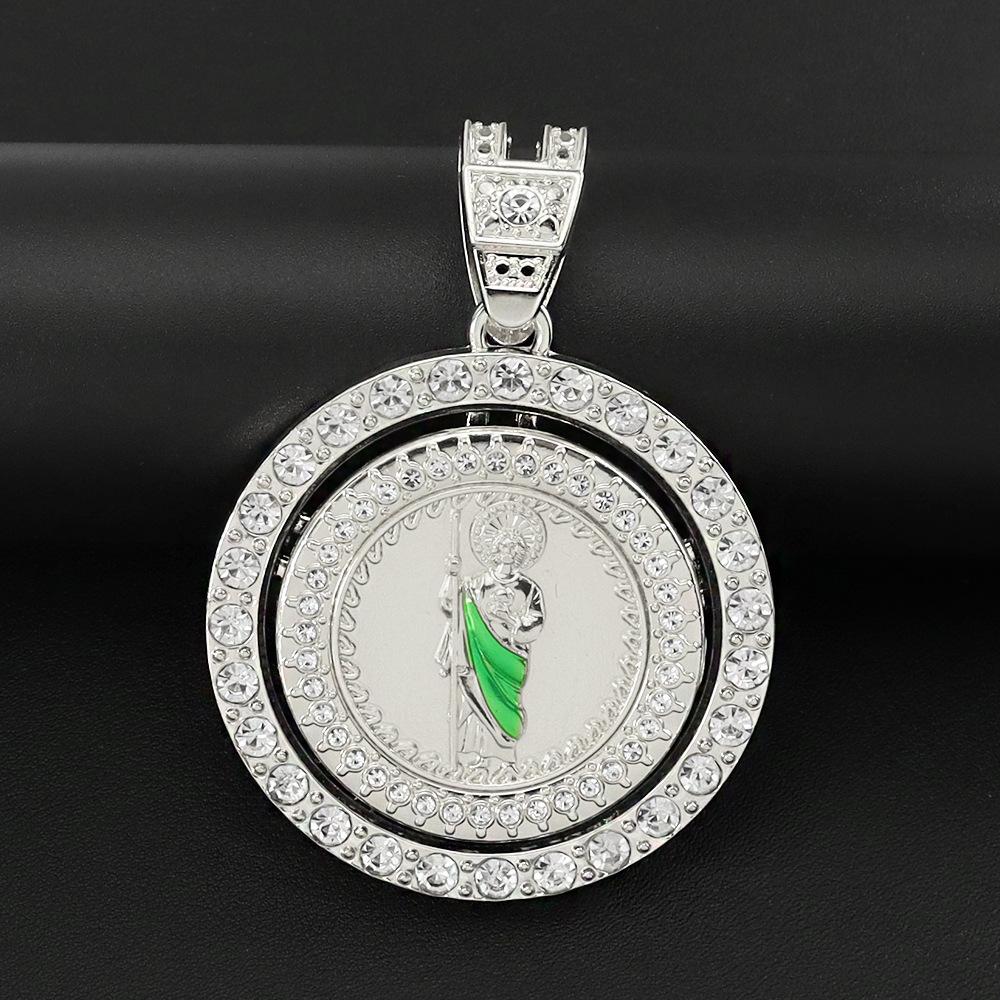 

Мужской хип-хоп вращающийся ст. Подвеска Иуда Фаддей с кубинской цепочкой Религиозное вращение Идол Святого Иуды Подвески Ювелирные изделия