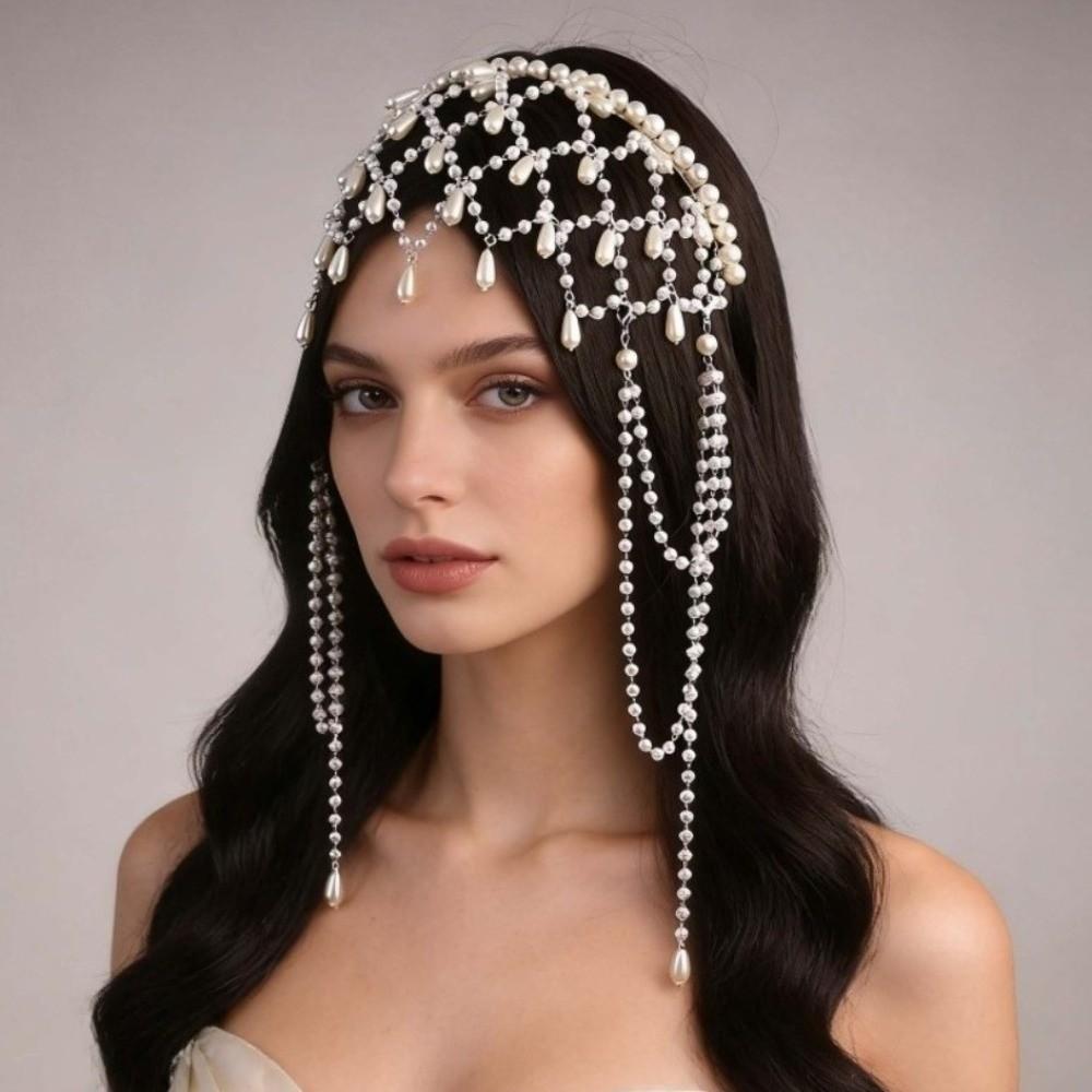Hair Jewelry Tassel Pendant Forehead Chain Handmade Pearls Chain Headbands Banquet Event