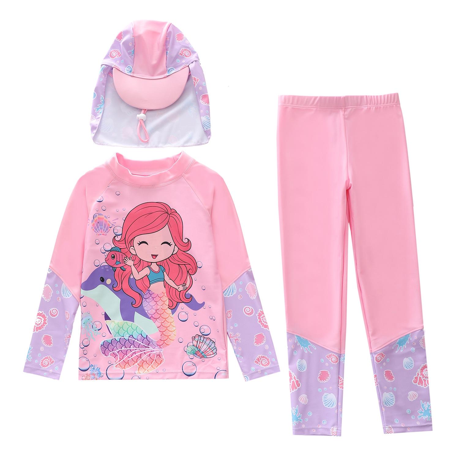 Kids  Cartoon Long Sleeve Split Swimsuit Set - Small, Medium, Large 2XL (110-120cm, 39-47kg)