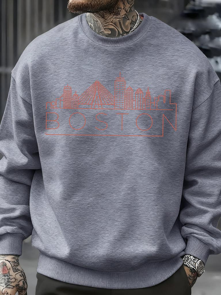 Boston City Line Prints Men Sweatshirt Autumn Hip Hop Fashion Pullovers Comfortable Sweatshirts Casual Sportswears