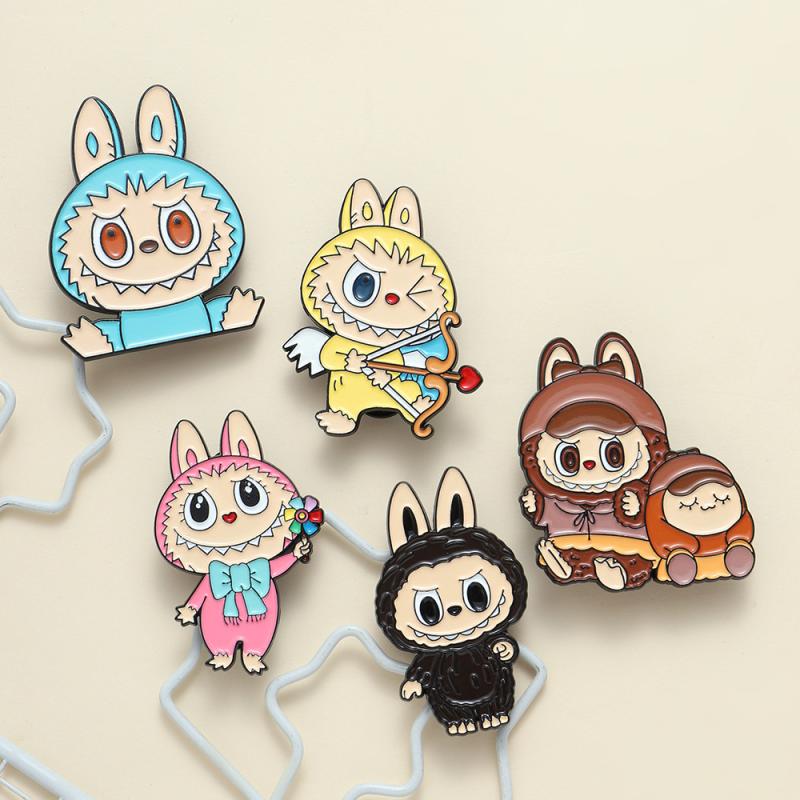 Anime Cute Enamel Labubu Brooch Cartoon Metal Studen Badge Pins Jewelry Brooches Men Women Backpack Jewelry Accessories