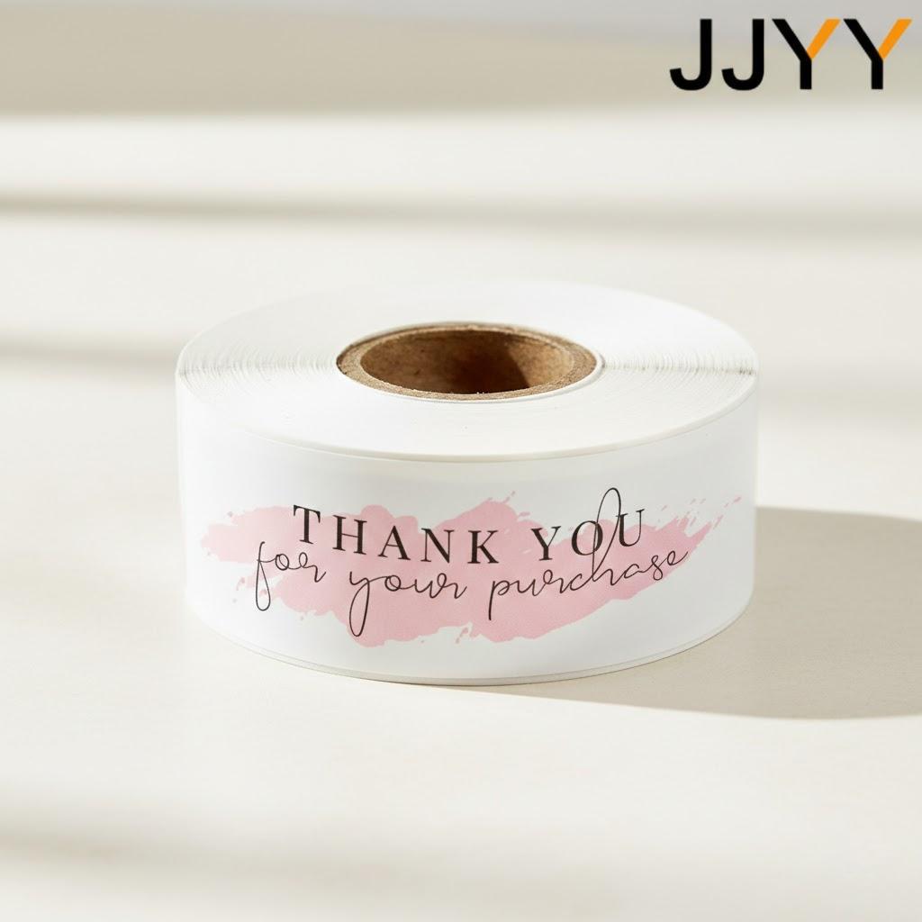 

120PCS Roll Pink Floral Thank You Stickers Gift Box Sealing Labels Long Adhesive Decals Scrapbooking Decorative Paper