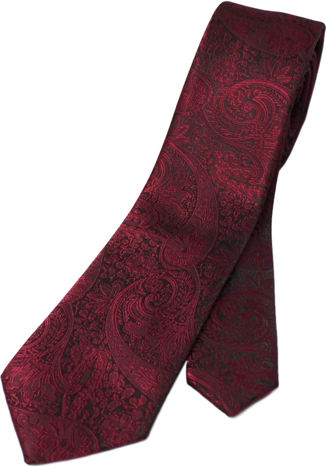 [Best Item] Paisley Narrow Tie for Men, Business Slim Tie, 6cm Wide, Hand Washable, Matte Finish, Wine Red, Size 56