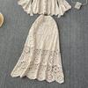 Nouveau 2026 Ensemble Jupe Femmes Tricot Plage Manches Courtes Dentelle Creux Sexy Col Rond Creux Style Été Hauts T-shirts Ample Basique