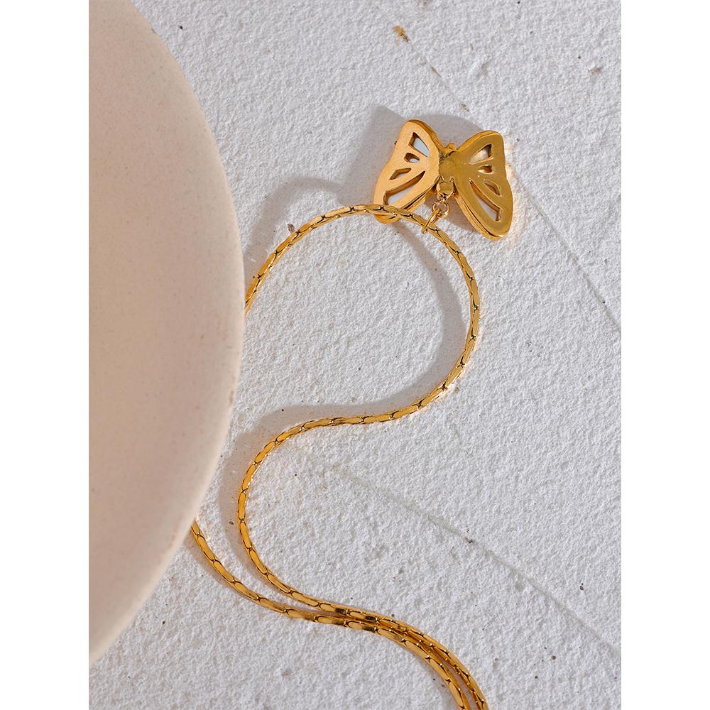 Yhpup Delicate Zircon Stainless Steel Natural Shell Butterfly Cast Pendant Necklace Gold Color Women Fashion Neck Jewelry Gift