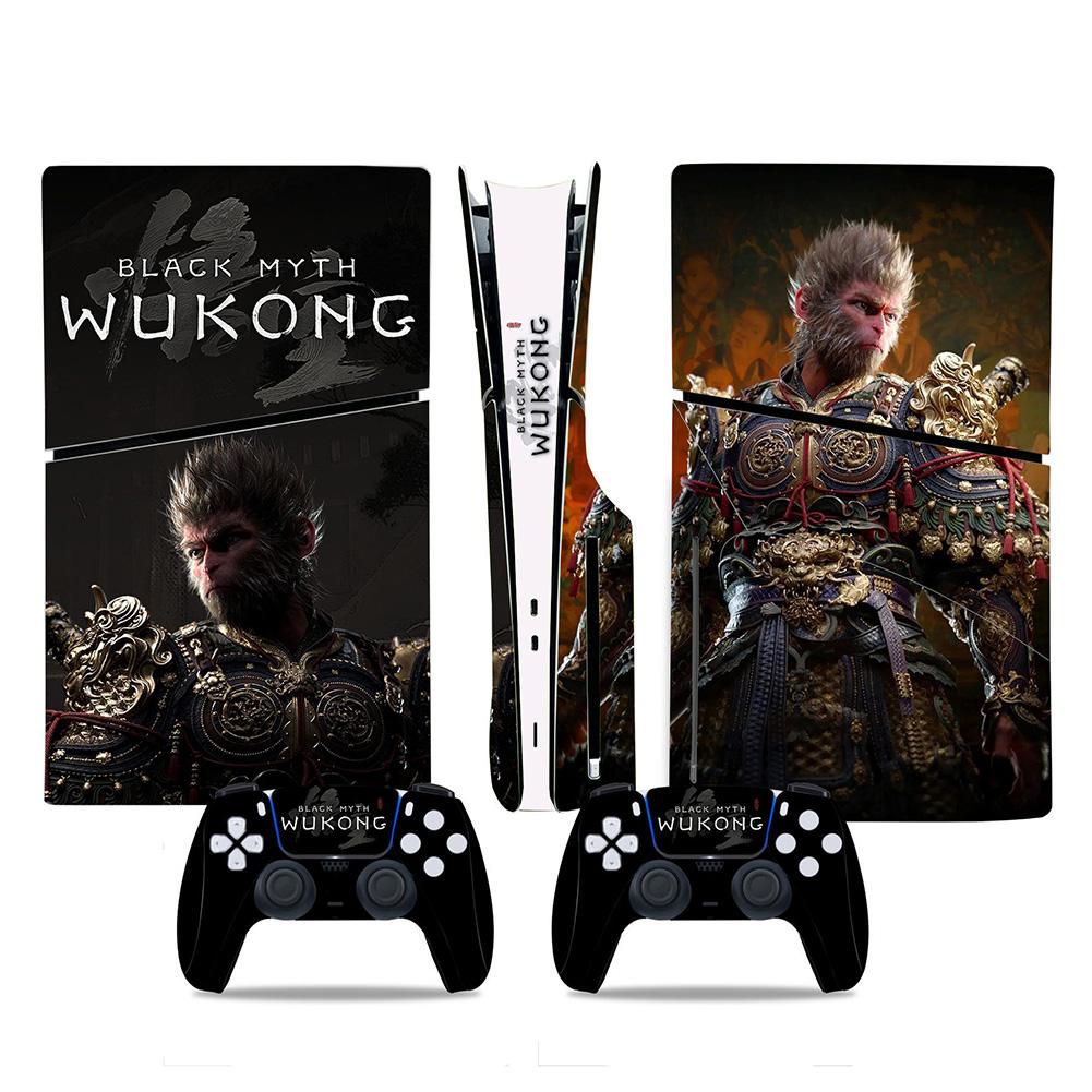 Black Myth Wukong Vinyl Protective Cover Anti-Scratch Cool Decal Cover Dustproof for PS5 Slim Disc Digital Console & Controllers